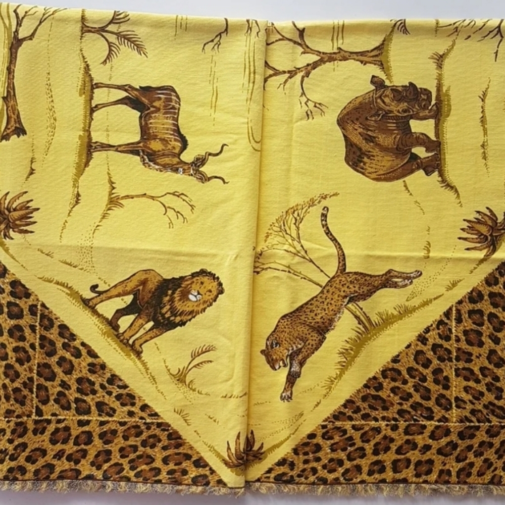 Vintage African Safari Tablecloth: Handmade Animal Print Decor (44x40)